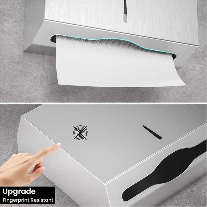 SettleDown Paper Towel Dispenser Wall Mount -Commercial C Fold/Multi-fold/Tri-fold,Stainless Steel Bathroom Hand Towel Dispenser with Lock Design - Image 3